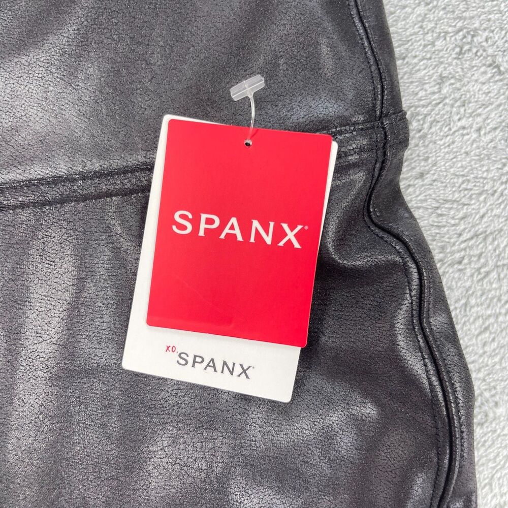 Spanx Shape Faux Leather Sculpting Leggings Womens Large Black Stretch Pull On - Picture 6 of 11